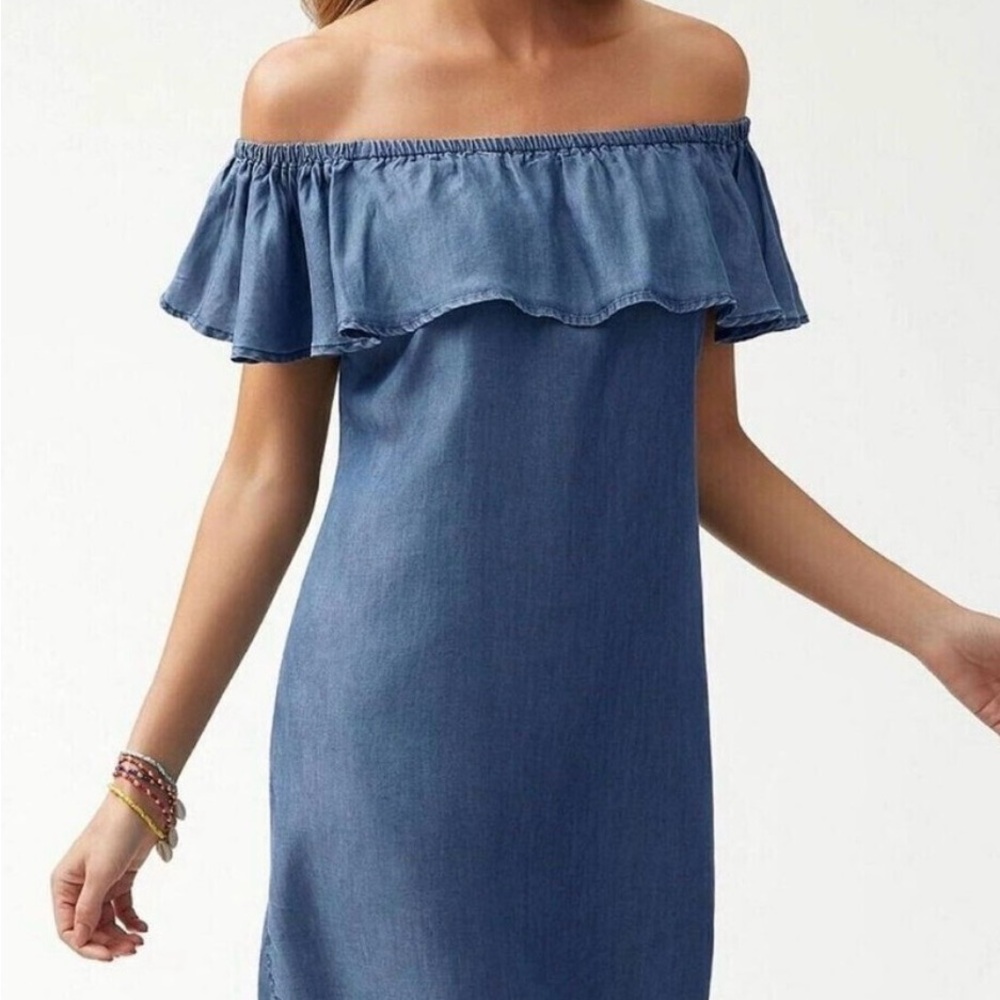 Tommy Bahama Indigo Off-Shoulder Ruffle Dress
